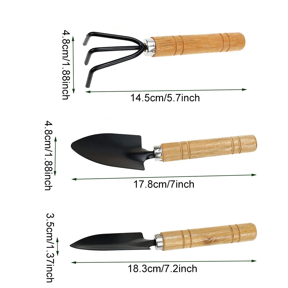 Giugt Garden Tool Sets, 3Pcs Wooden Handle Mini Shovel Hand Planting Garden Small Rake Spade Tool