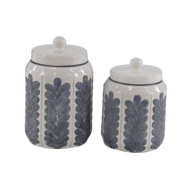 Set Of 2 Modern Ribbed Stoneware Jars Olivia amp May