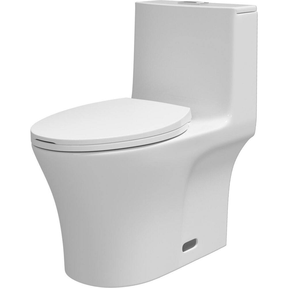 Kahomvis 1-Piece 1.27 GPF High-Efficiency Dual Flush Elongated Standard Toilet in White with Soft Close Seat Cover Seat Included Crea-LKW1-444