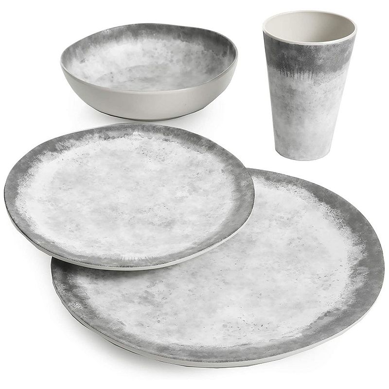 Gibson Home Granite 16 Piece Round Melamine Plate， Bowl， and Cup Dinnerware Set