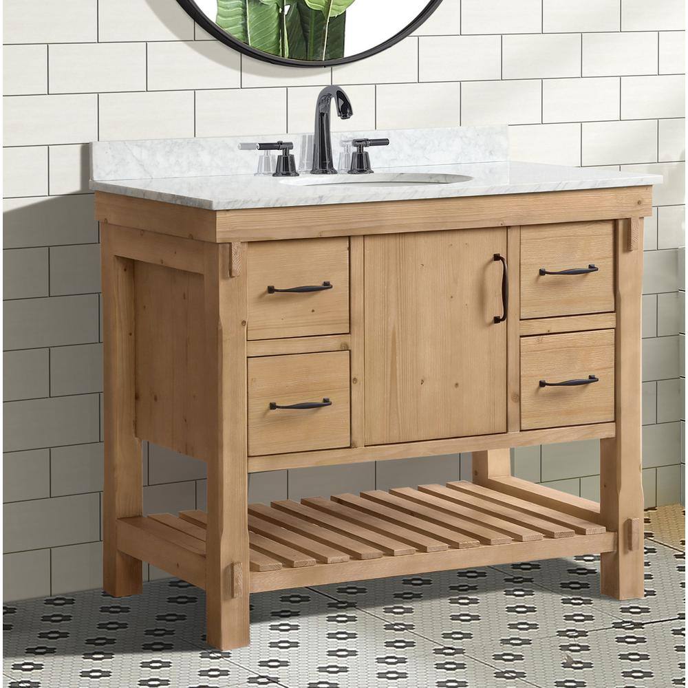 Ari Kitchen and Bath Marina 42 in. Single Vanity in Driftwood with Marble Vanity Top in Carrara White AKB-MARINA-42DW