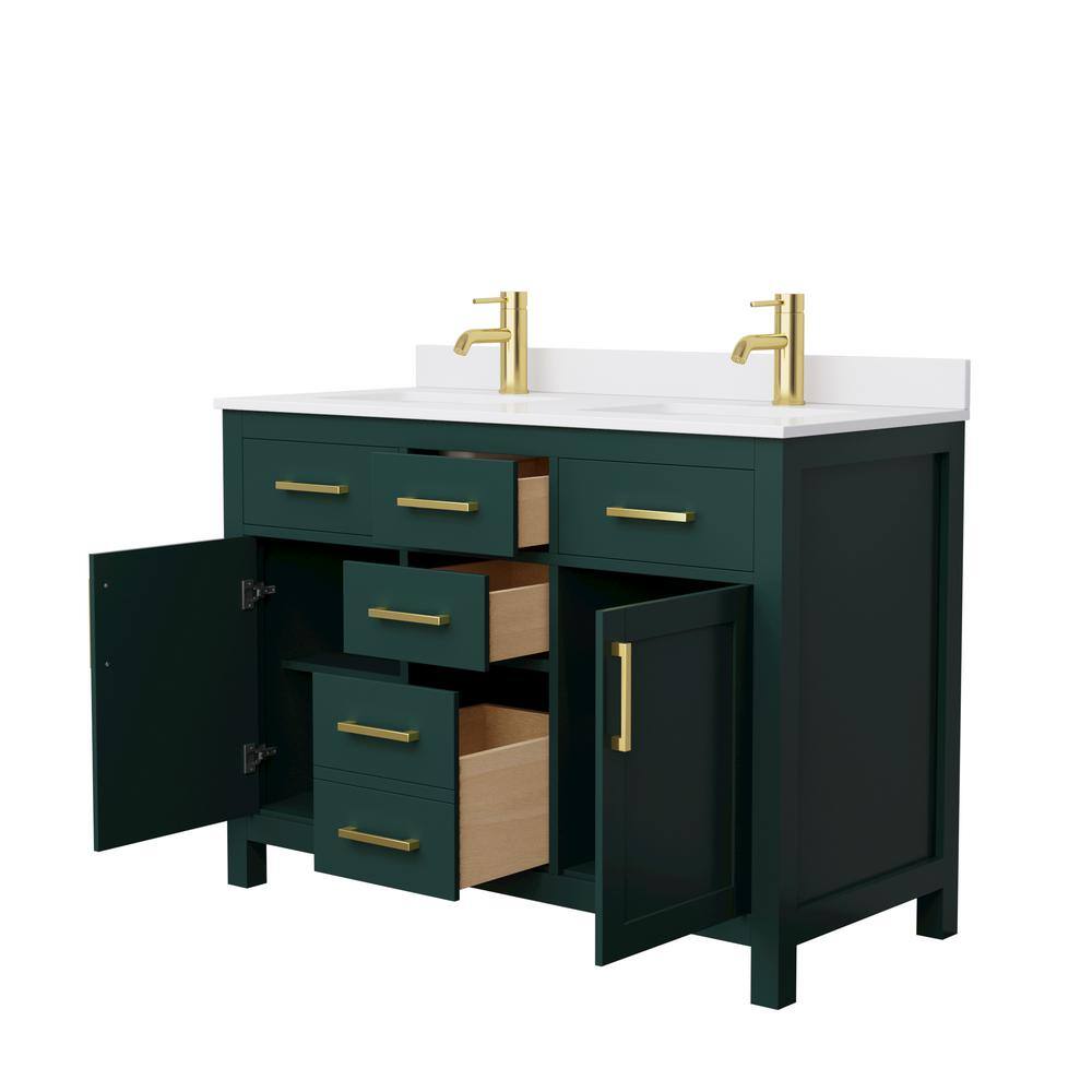 Wyndham Collection Beckett 48 in. W x 22 in. D x 35 in. H Double Sink Bathroom Vanity in Green with White Cultured Marble Top WCG242448DGDWCUNSMXX