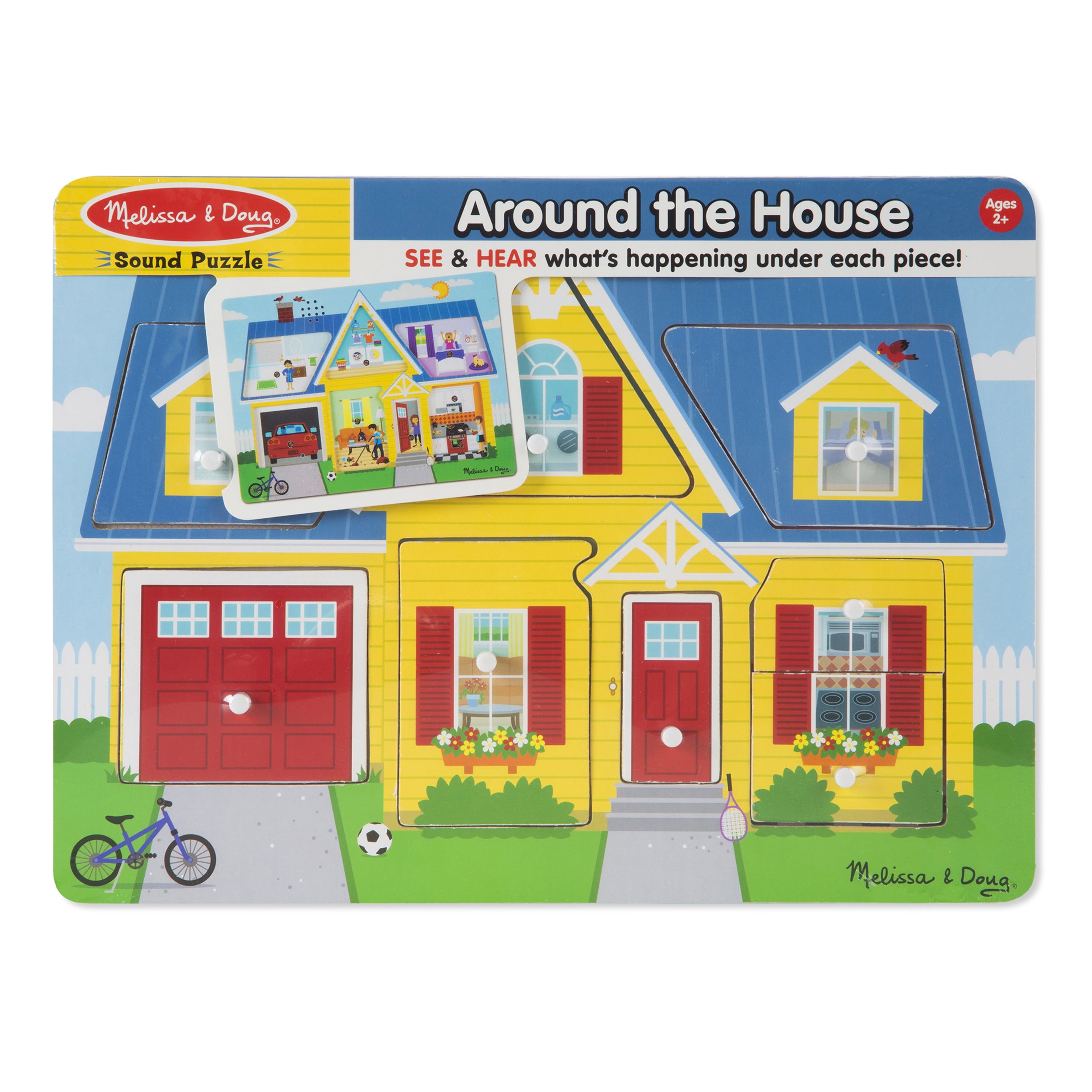 Melissa and Doug Around the House Sound Puzzle - Wooden Peg Puzzle (8 pcs)