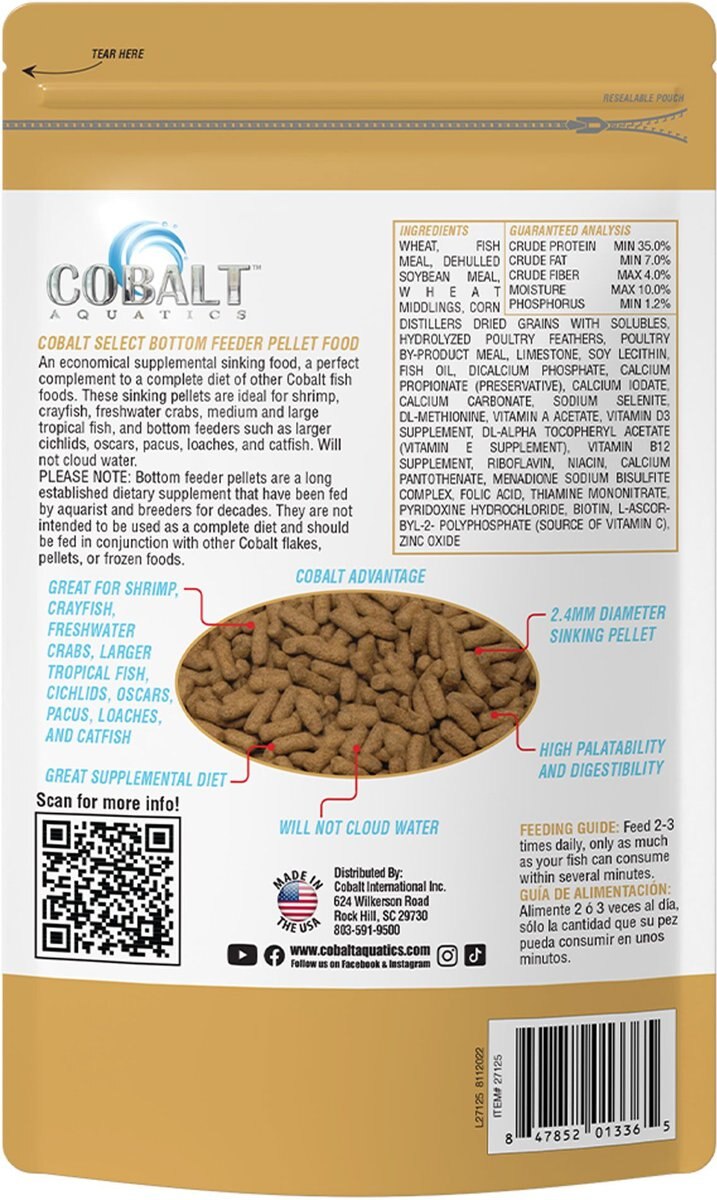 Cobalt Aquatics Bottom Feeder Pellet Fish Food， 7.5-oz pouch