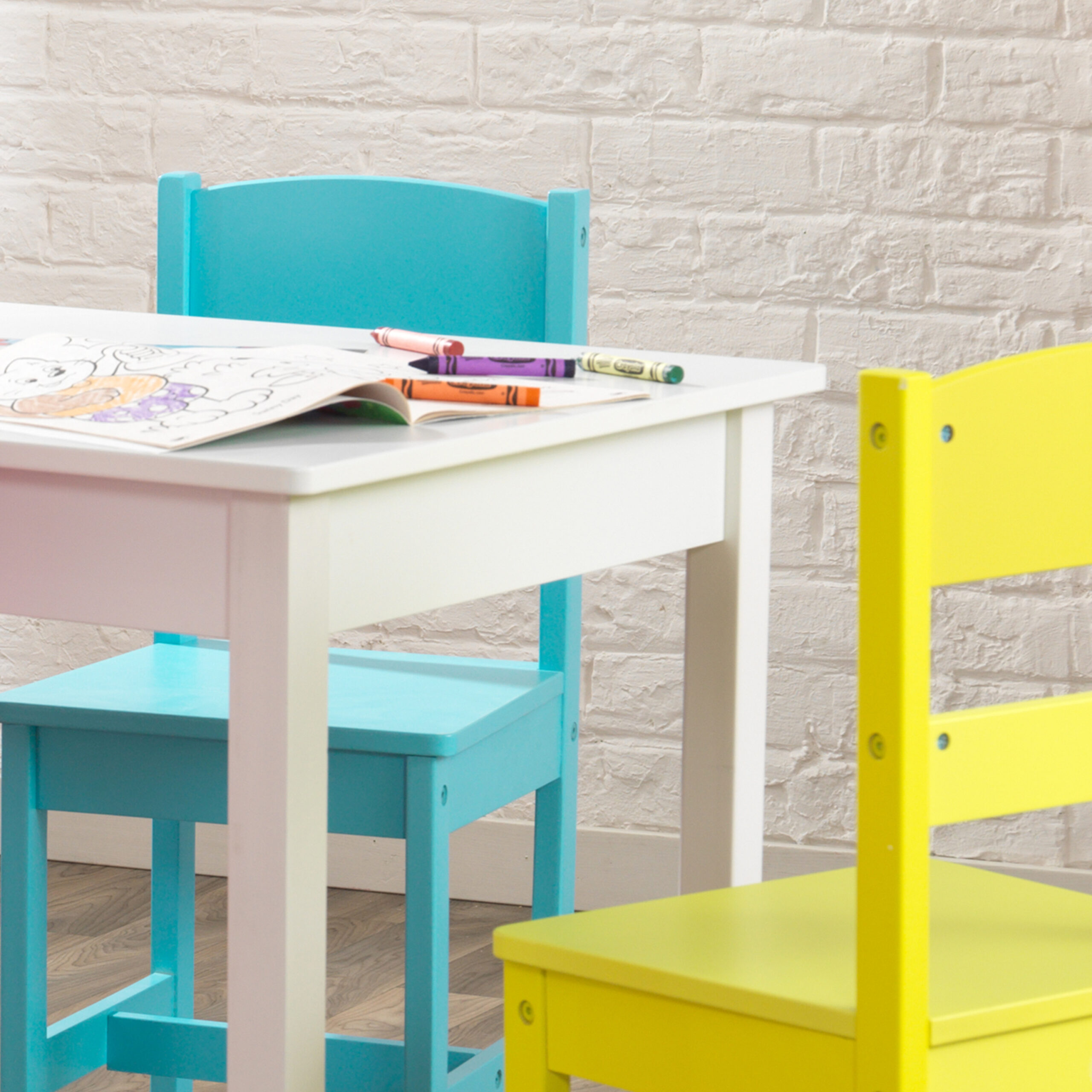 KidKraft Wooden Table and 4 Chair Set， Children's Furniture， Brightly Colored - Highlighter