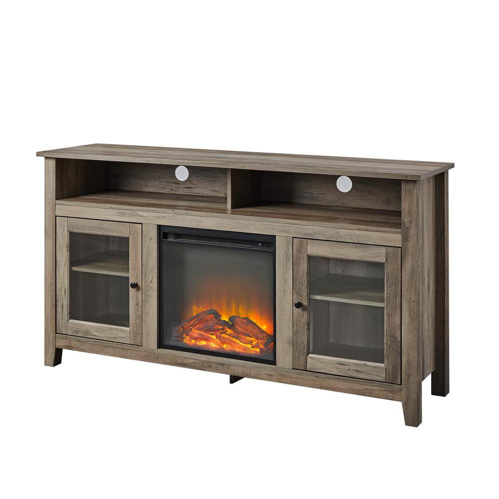 Walker Edison Furniture Company Modern Farmhouse Tall Electric Fireplace TV Stand for TV's Up to 64 in. in Grey Wash HD8113