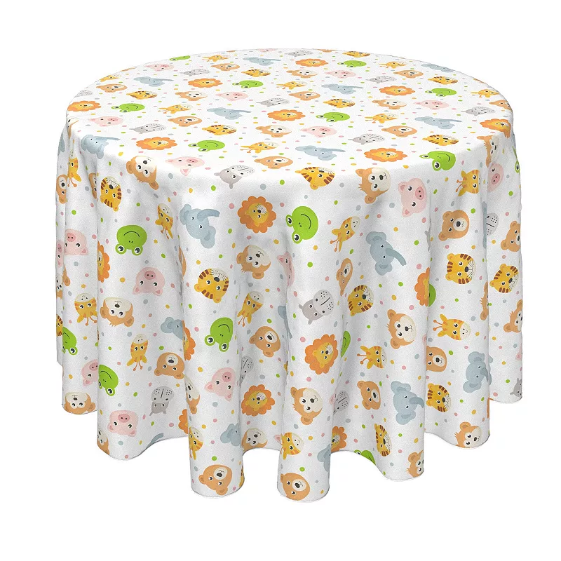 Round Tablecloth， 100% Polyester， 60 Round， Cheerful Animal icons