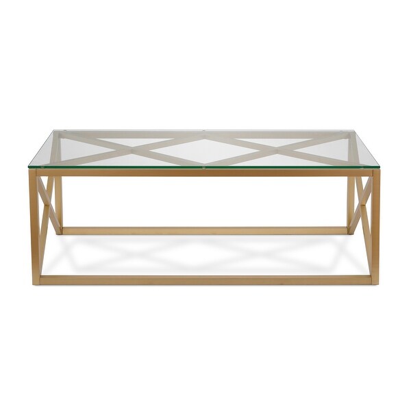 Dixon Geometric X-Base Metal and Glass Coffee Table (Optional Finishes)