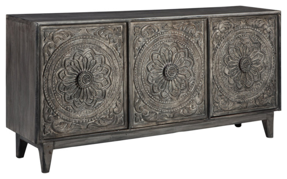 Unique Console Table  Hardwood Frame With Medallion Carved Doors  Antique Gray   Traditional   Console Tables   by Decor Love  Houzz