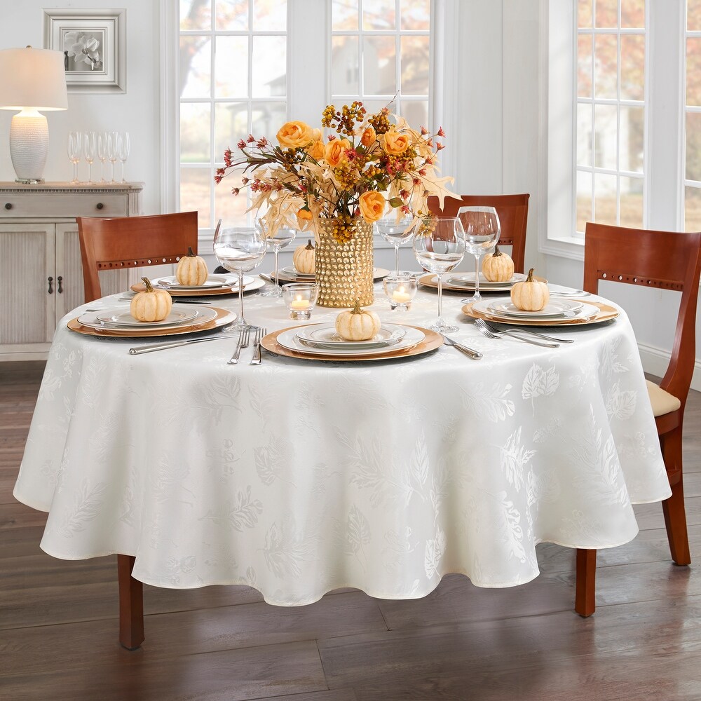 Elegant Woven Leaves Jacquard Damask Tablecloth