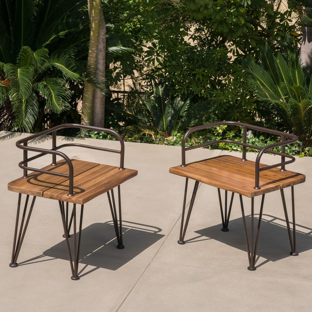 Zion Outdoor Industrial Acacia Wood Club Chair (Set of 2) by Christopher Knight Home