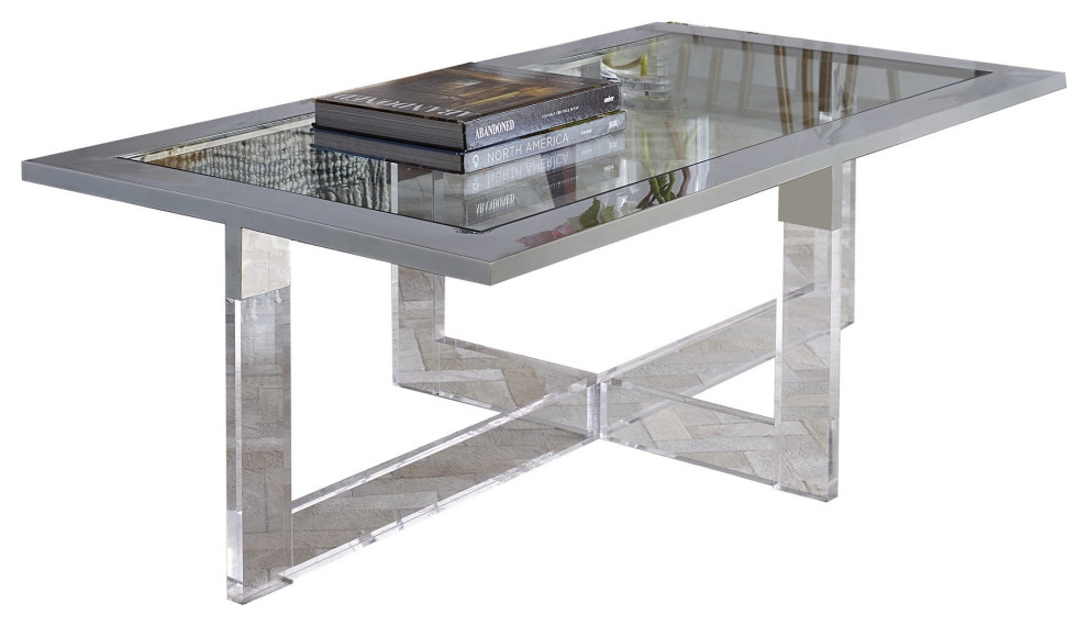 Greig 51 quotRectangular Coffee Table  Clear Acrylic Base  Glass Surface   Contemporary   Coffee Tables   by VirVentures  Houzz