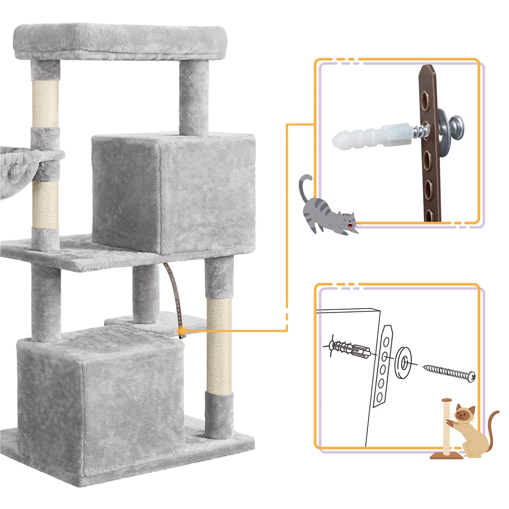 Easyfashion Multi-Level Cat Tree Cat Condo with Top Perch， Light Gray