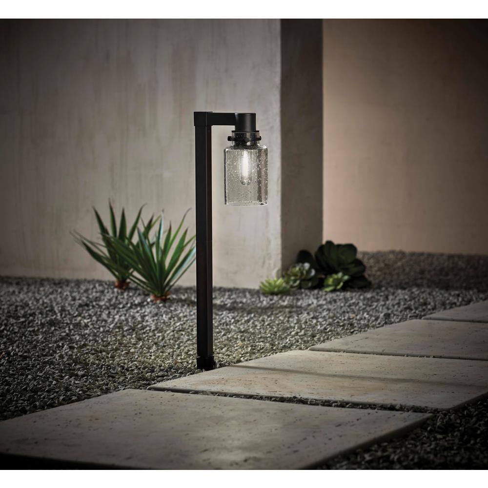 Hampton Bay Anderson Low Voltage 50 Lumens Black Integrated LED Path Light with Seeded Glass and Vintage Style Bulb 62919