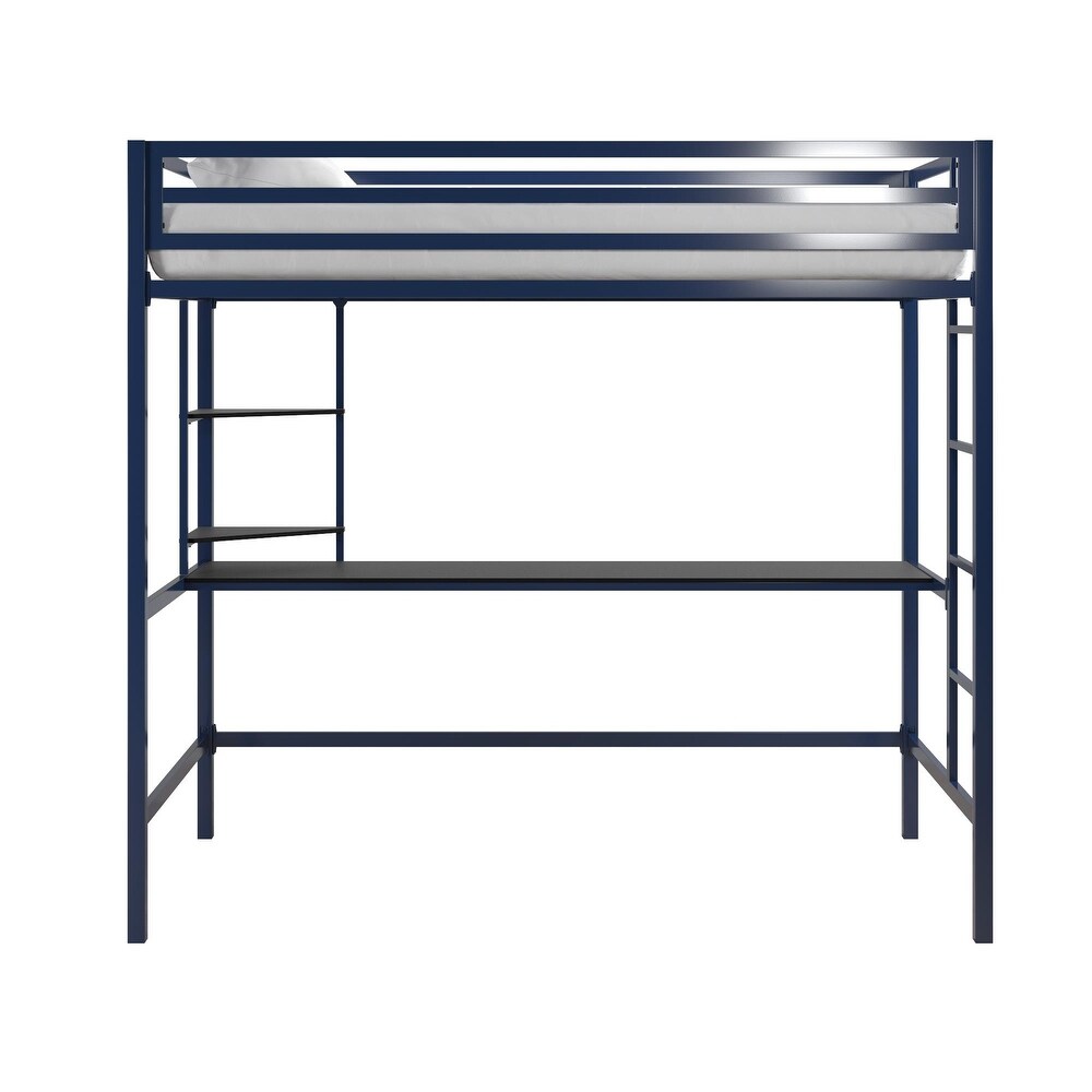 The Novogratz Maxwell Metal Loft Bed with Desk   Shelves