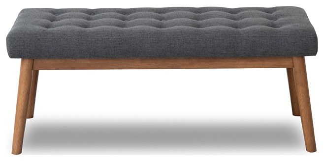 Pemberly Row Mid Century Modern Fabric Bench in Gray   Midcentury   Upholstered Benches   by Homesquare  Houzz