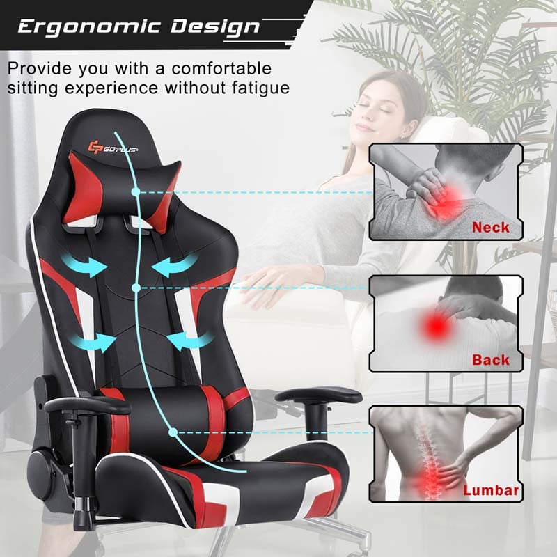 Ergonomic Swivel Massage Gaming Chair Recliner, E-Sport Gamer Racing Chair, Computer Office Chair with Headrest & Lumbar Support