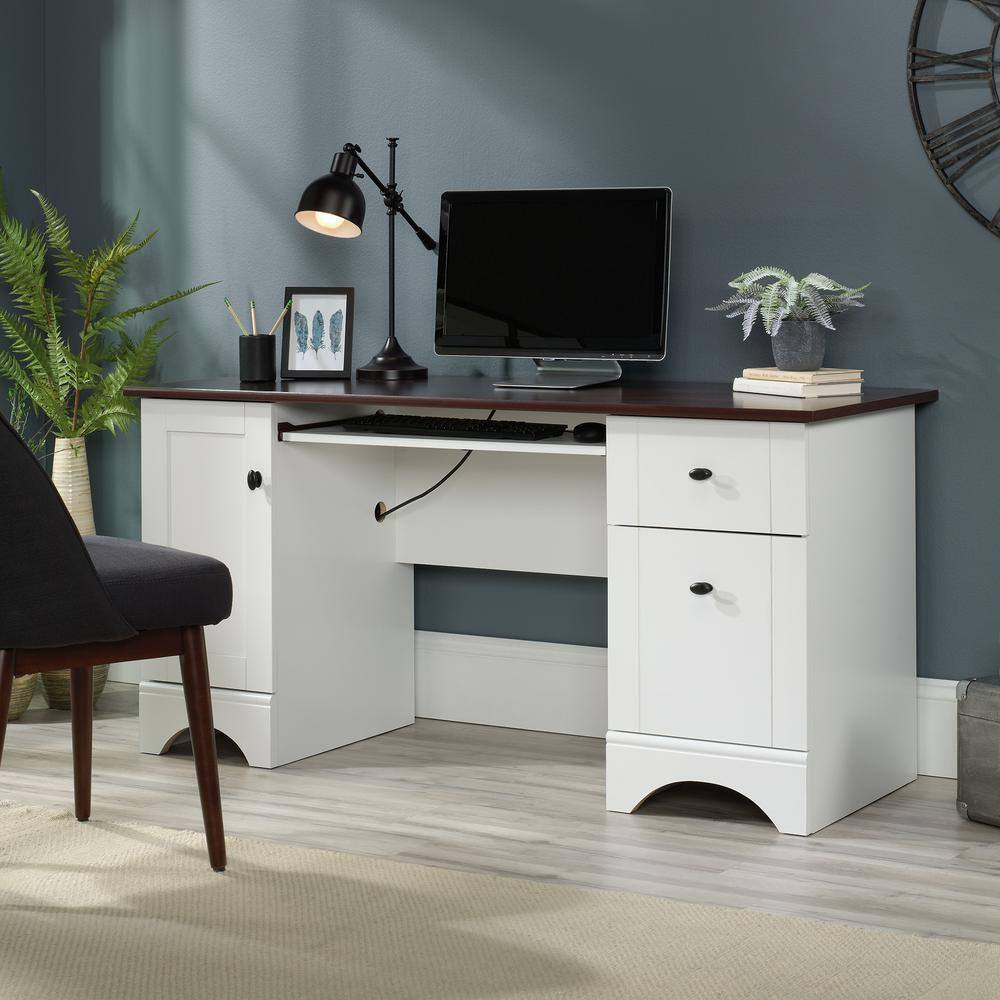 SAUDER 59.449 in. Rectangle Soft White Computer Desk with File Storage 429449