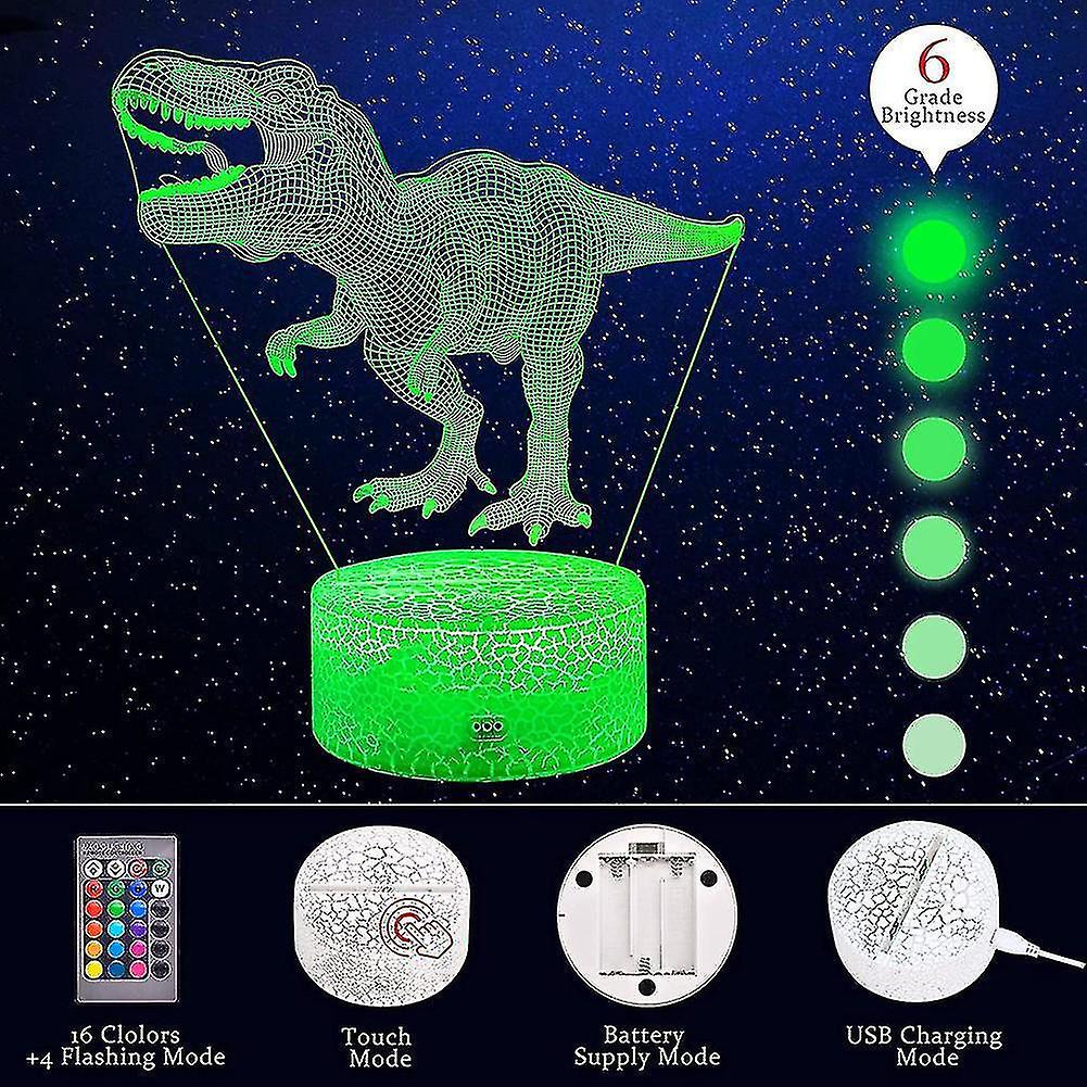 3d Night Light For Kids With Remote and Smart Press T Rex Bedside Lamp