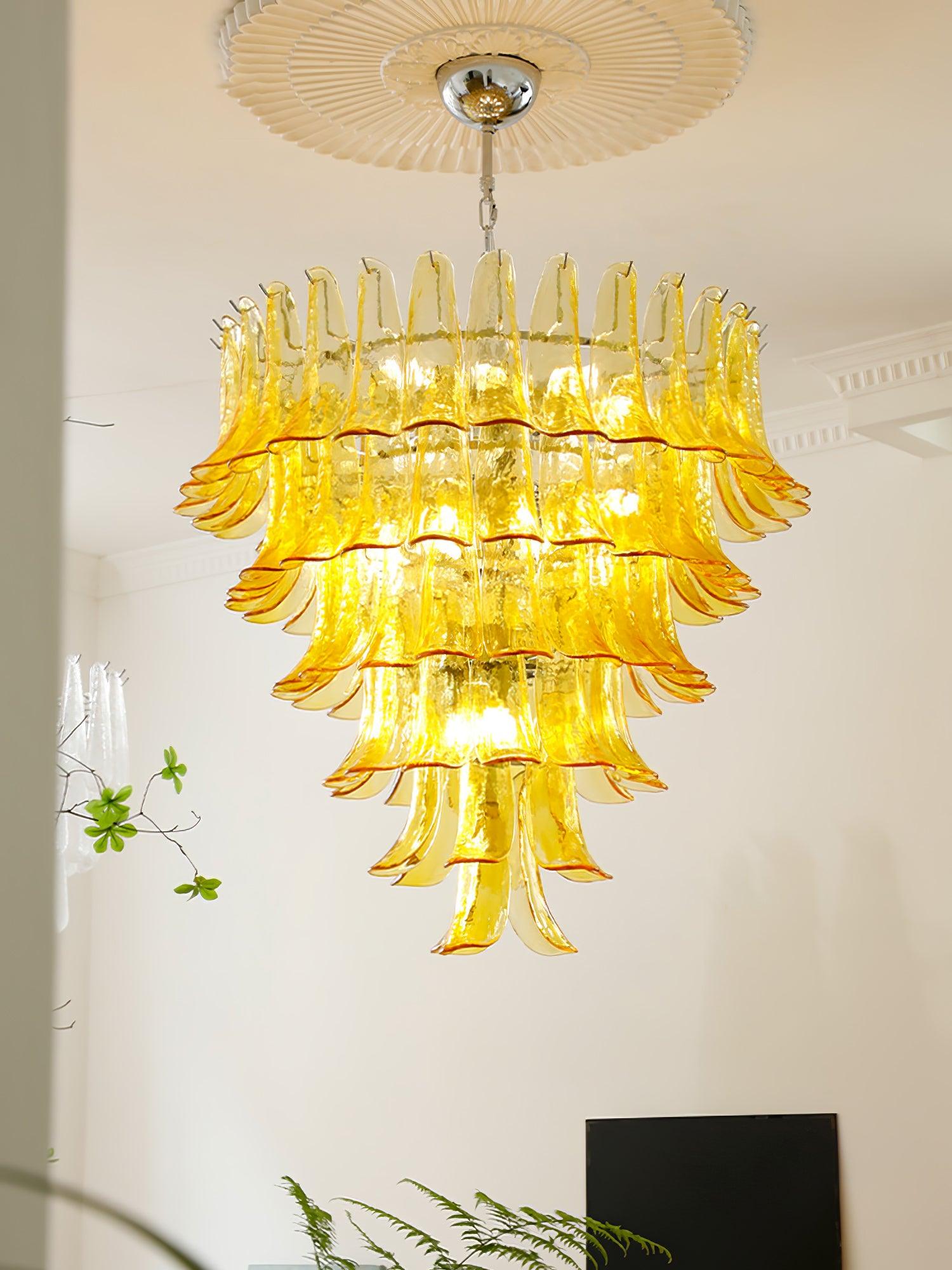 Glass Leaf Cascade Chandelier