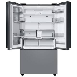  Bespoke 30 cu. ft. 3-Door French Door Smart Refrigerator with Family Hub in White GlassMatt Grey Glass Standard Depth RF30BB69006M