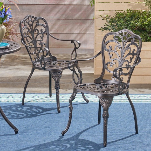 Viga 2pk Cast Aluminum Dining Chair Shiny Copper Christopher Knight Home