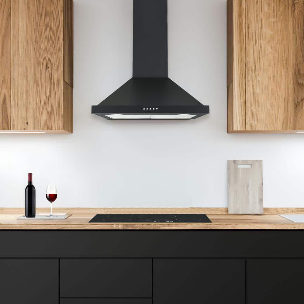 Ancona 24 in 280 CFM Convertible Wall Mount Pyramid Range Hood in Matte Black