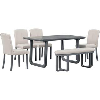 Nestfair Gray 6-Piece Dining Table with 4 Upholstered Chairs and 1 Bench DTS10026E