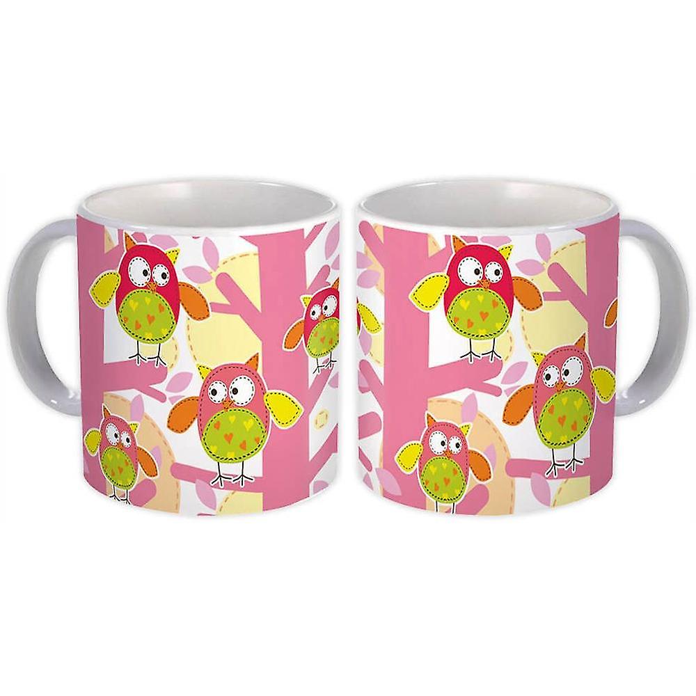 Gift Mug: Sewed Owls On Tree Seamless