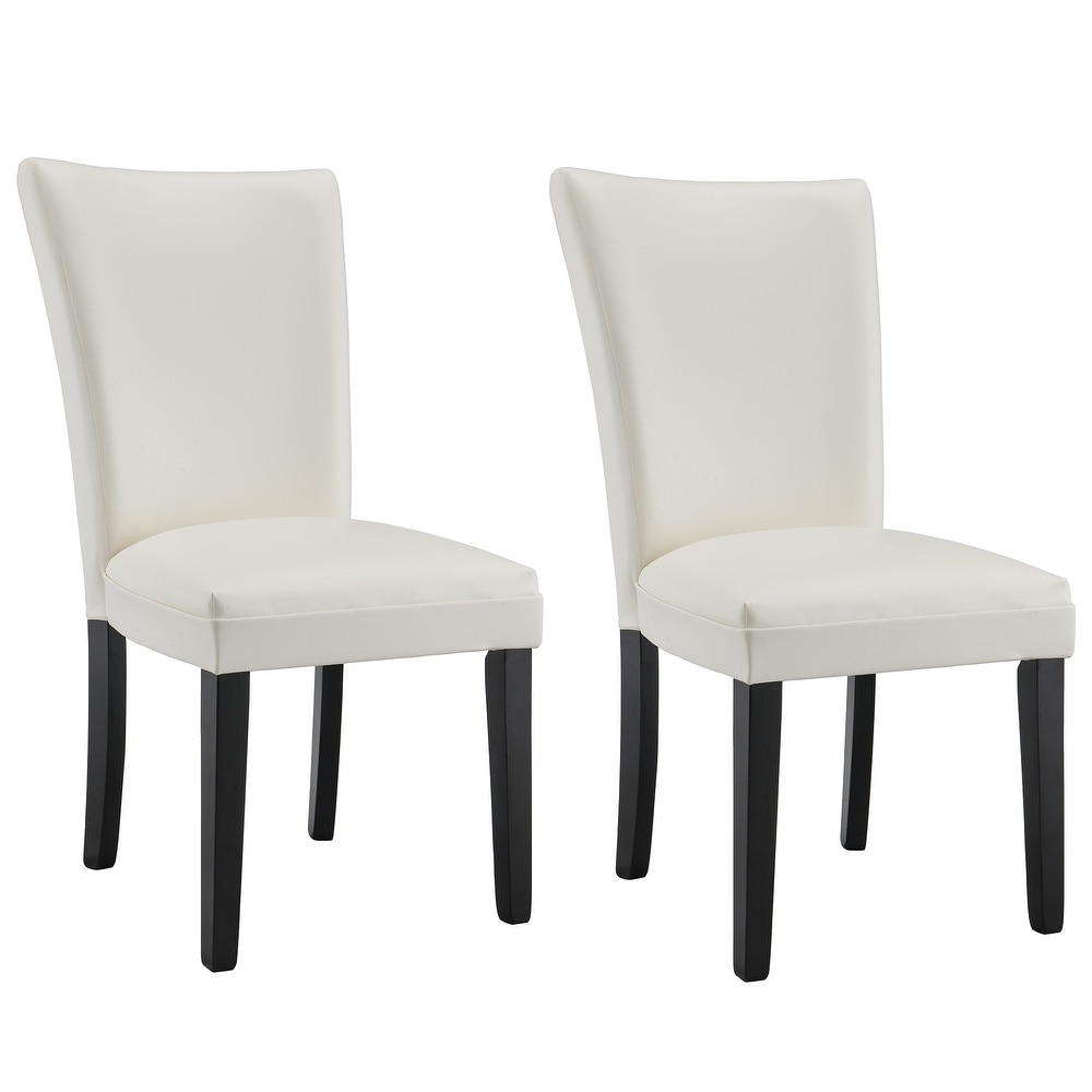 Vintage Leather Upholstered Dining Chair with Wood Frame   Comfy Padded Seats (Set of 2)