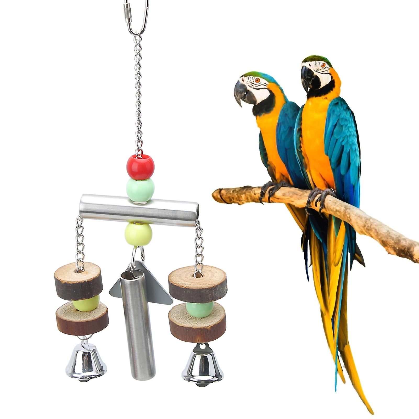 Pet Bird Squirrel Chewing Biting Hanging Standing Frame Stainless Steel Bell Cage Toys For Medium Large Parrots