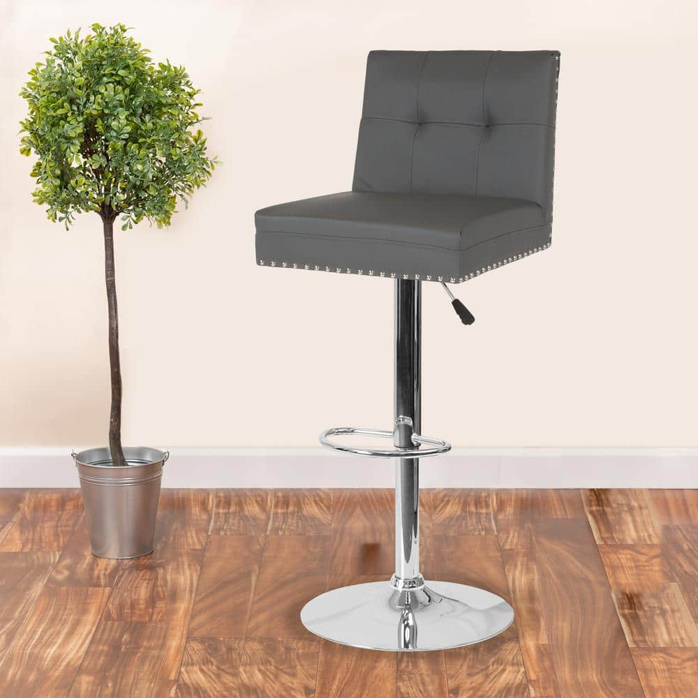 Carnegy Avenue 34 in. Adjustable Height Gray Leather Bar Stool CGA-DS-231721-GR-HD