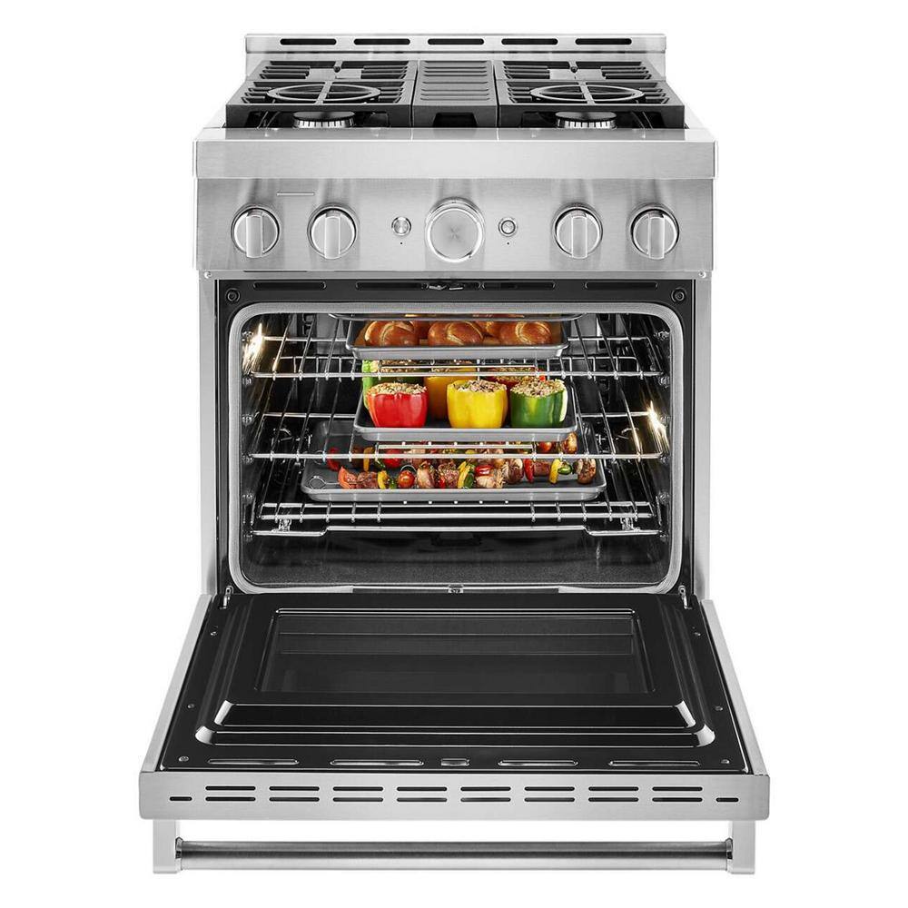 KitchenAid 30 in. 4.1 cu. ft. Smart Commercial-Style Gas Range with Self-Cleaning and True Convection in Stainless Steel KFGC500JSS