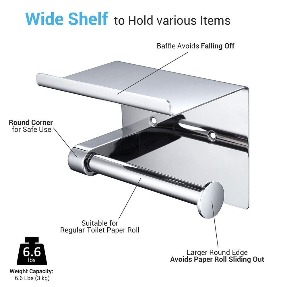 Yescom Toilet Roll Holder with Shelf, Wall-mounted, Stainless