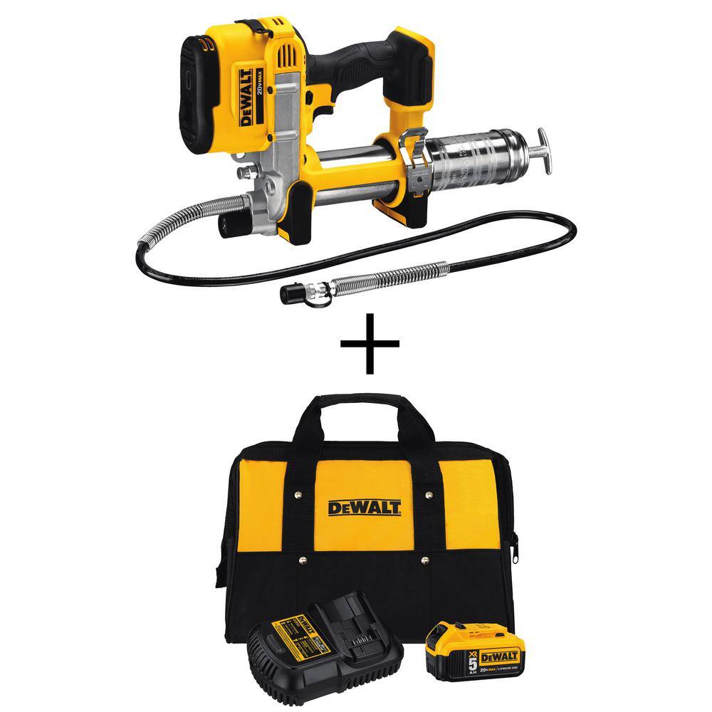 DW 20-Volt Max Cordless Grease Gun (Tool-Only) with Battery Pack Charger   Kit Bag DCB205CKWDCGG571B