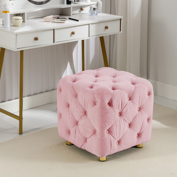 Pink Velvet Upholstered Ottoman  Exquisite Small E...