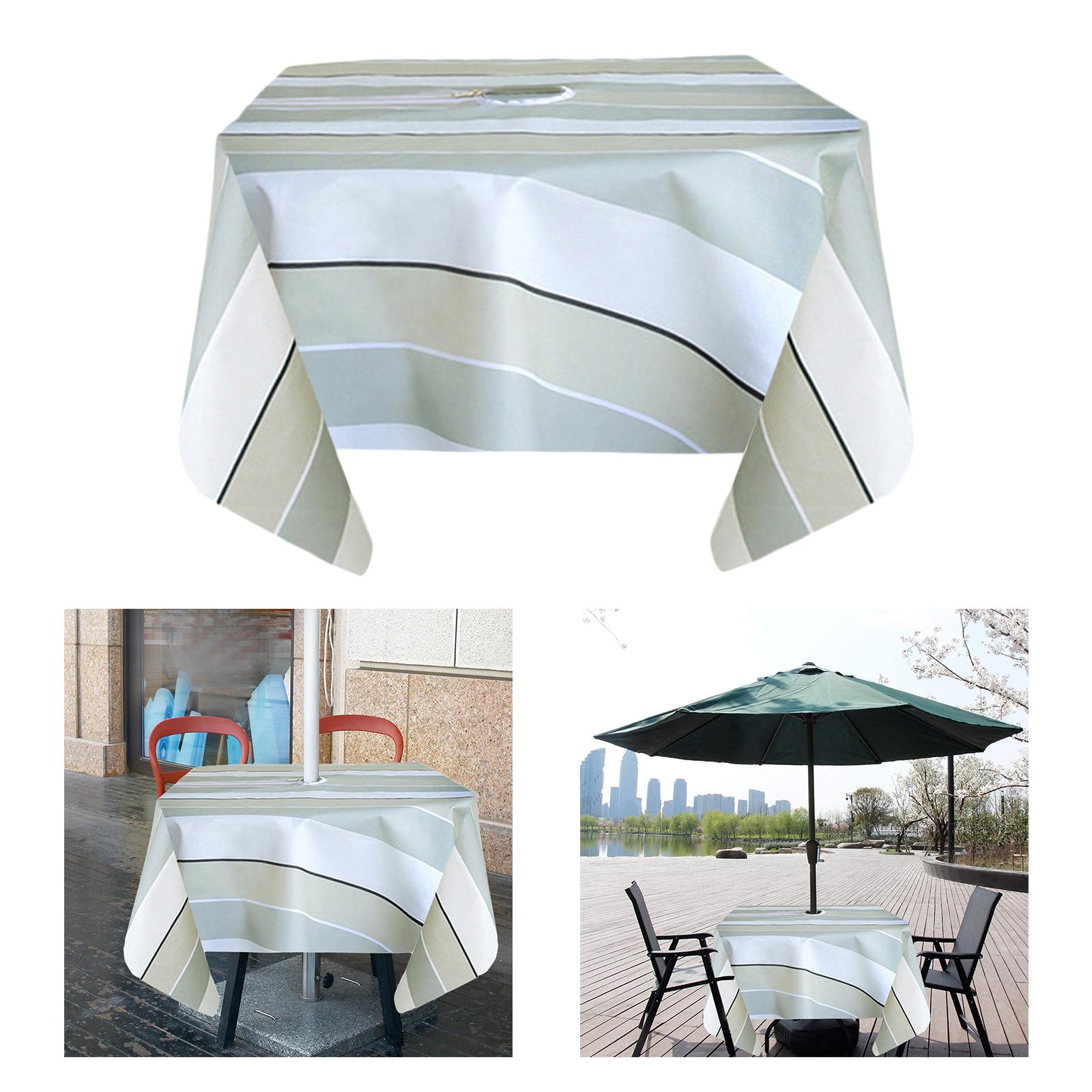 Oil Patio Tablecloth with Umbrella Hole Table Cover for Garden Backyard Square Stripe