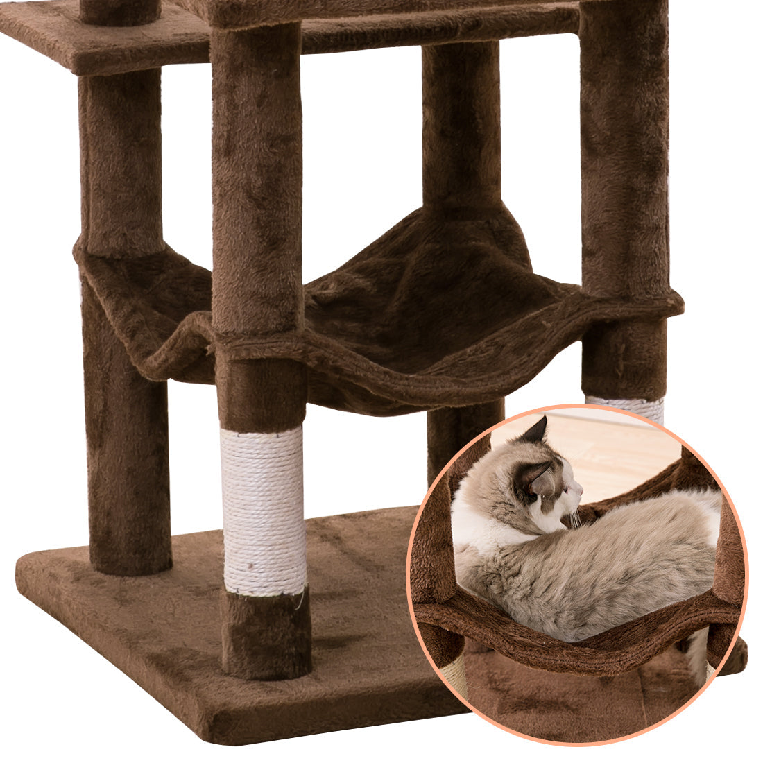 MWPO 63.8-in Multi-Level Cat Tree with Condo and Scratching Post Tower,Brown