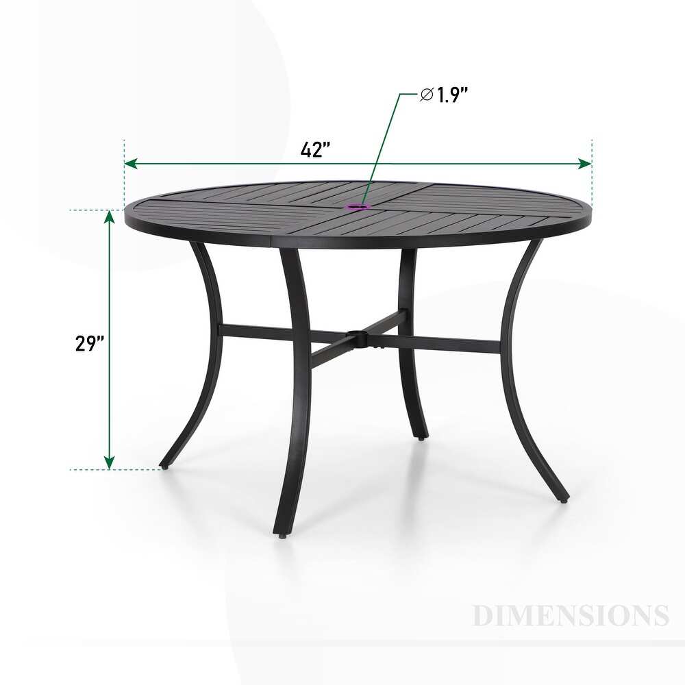 5 Piece Patio Dining Set Aluminum Textilene Fixed Chairs   Geometrically Stamped Round Table