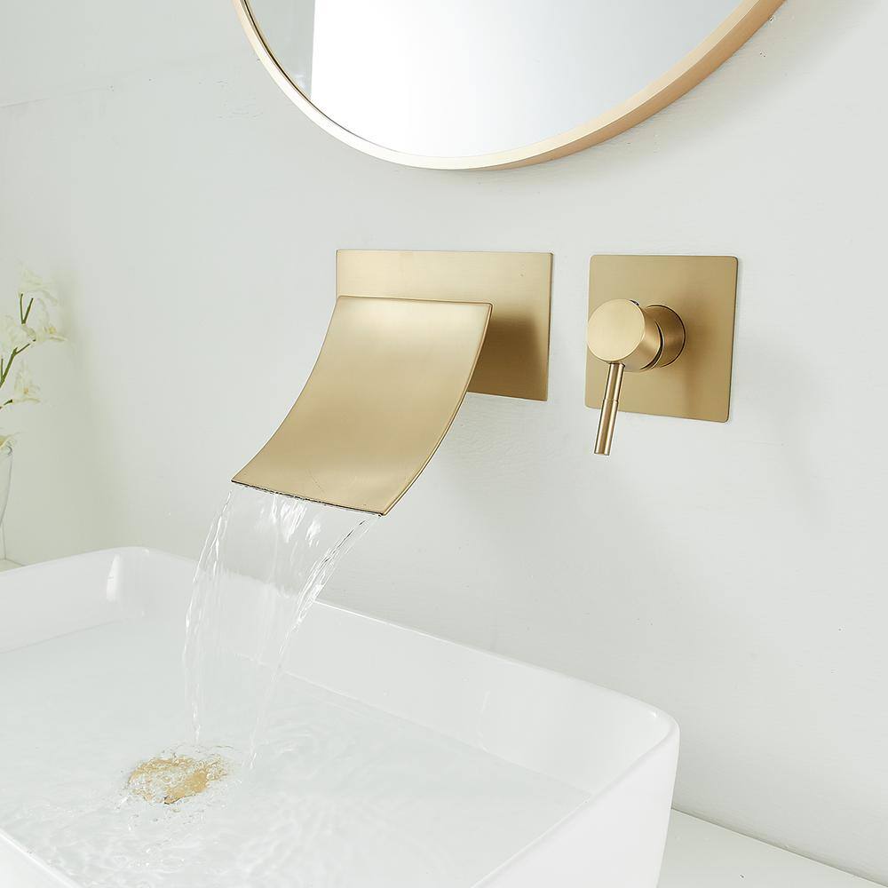 BWE Single Handle Wall Mount Spout Waterfall Bathroom Faucet in Brushed Gold A-93007-BG