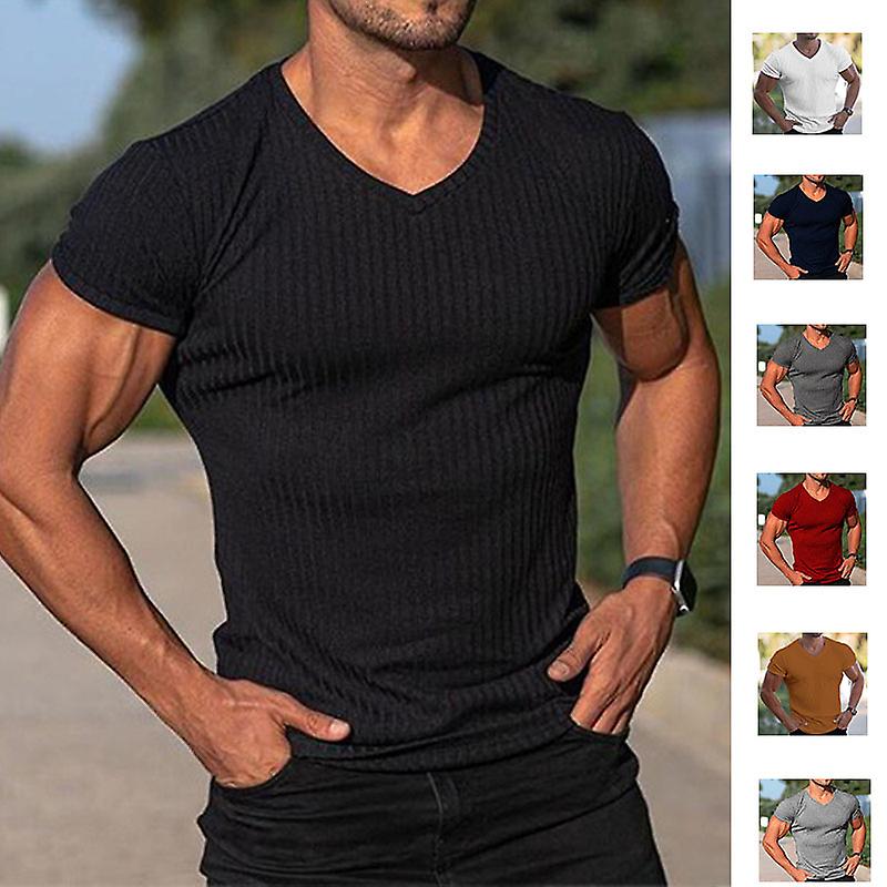 Men's Muscle T Shirts Short Sleeve V Neck Bodybuilding Workout