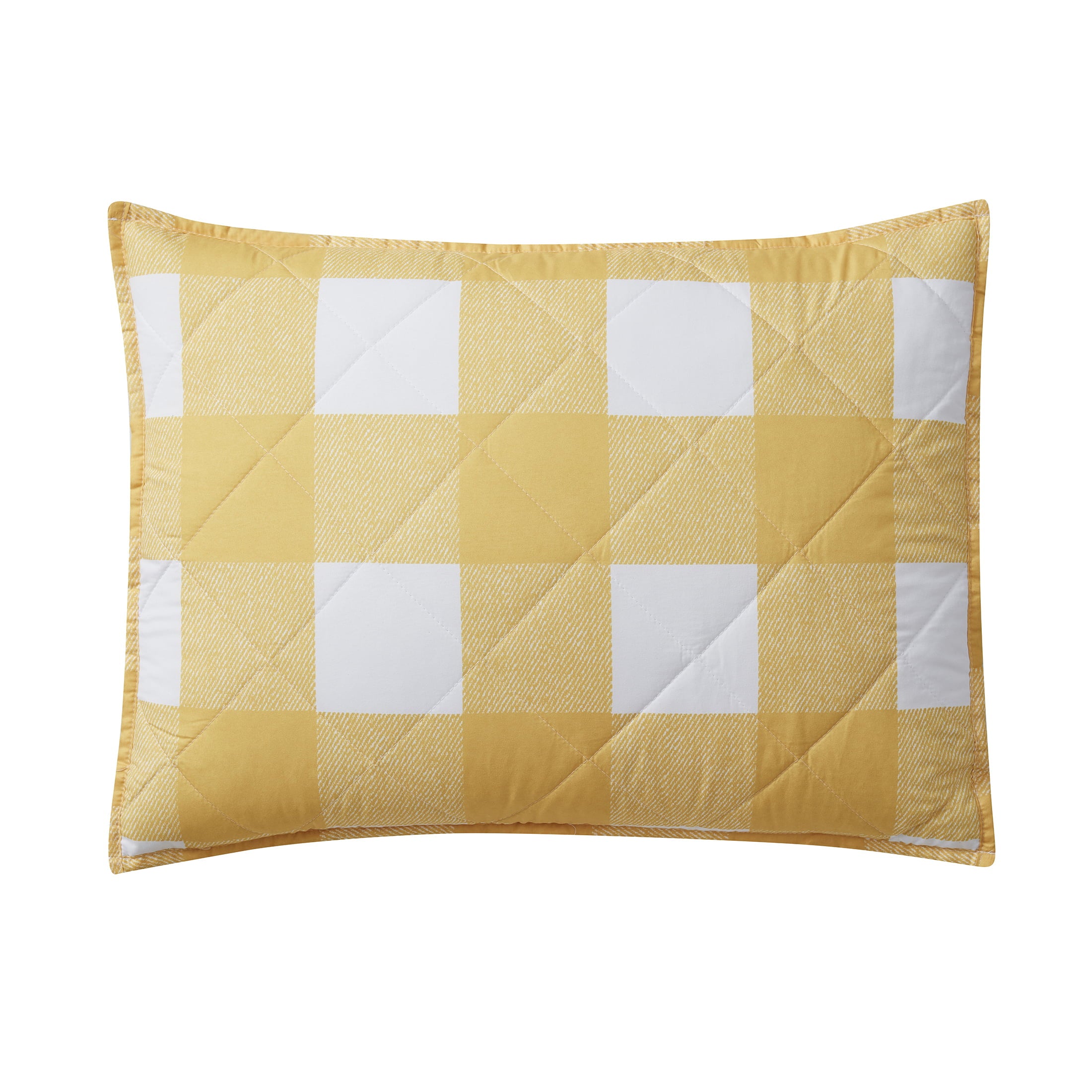 Mainstays Check Yellow Gingham Polyester Pillow Sham， Standard (1 Count)