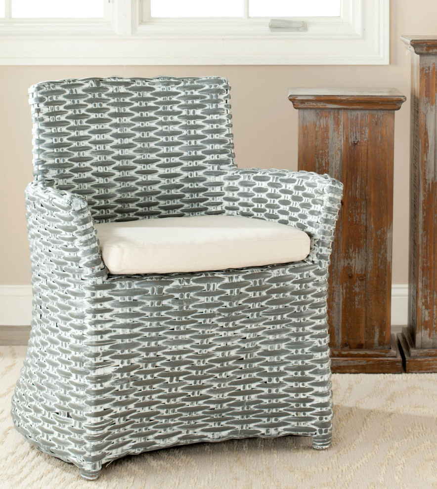 Laney Rattan Arm Chair Grey/ Beige   Tropical   Armchairs And Accent Chairs   by Peachtree Fine Furniture  Houzz