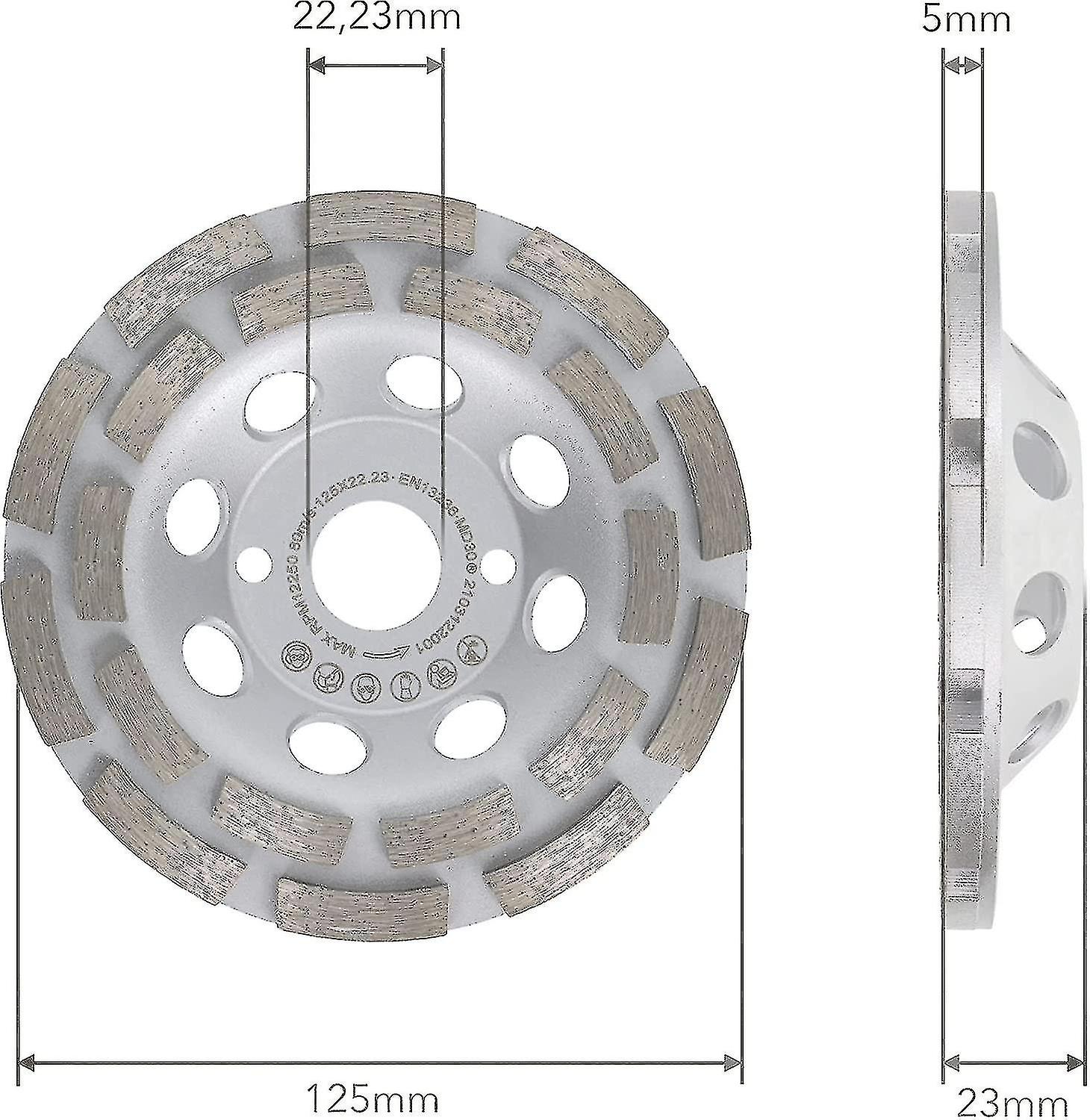 Premium Diamond Cup Wheel 125mm Universal Concrete 125mm X 22.2mm Double Row Wheel