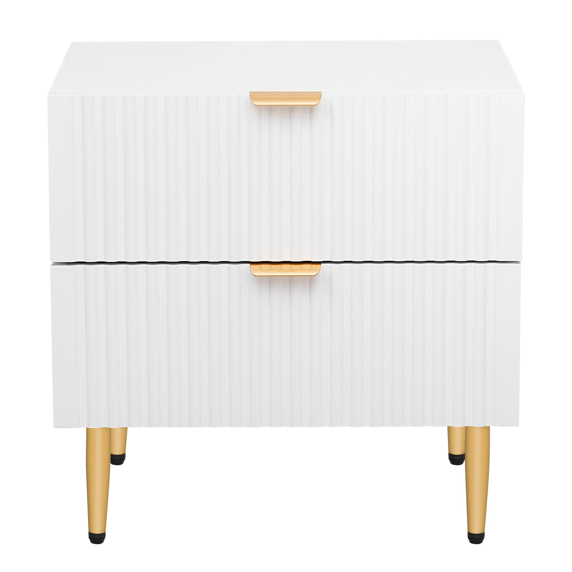 Canddidliike Modern White Nightstand with 2 Drawers for Bedroom, Storage Bedside Table with Wood Leg