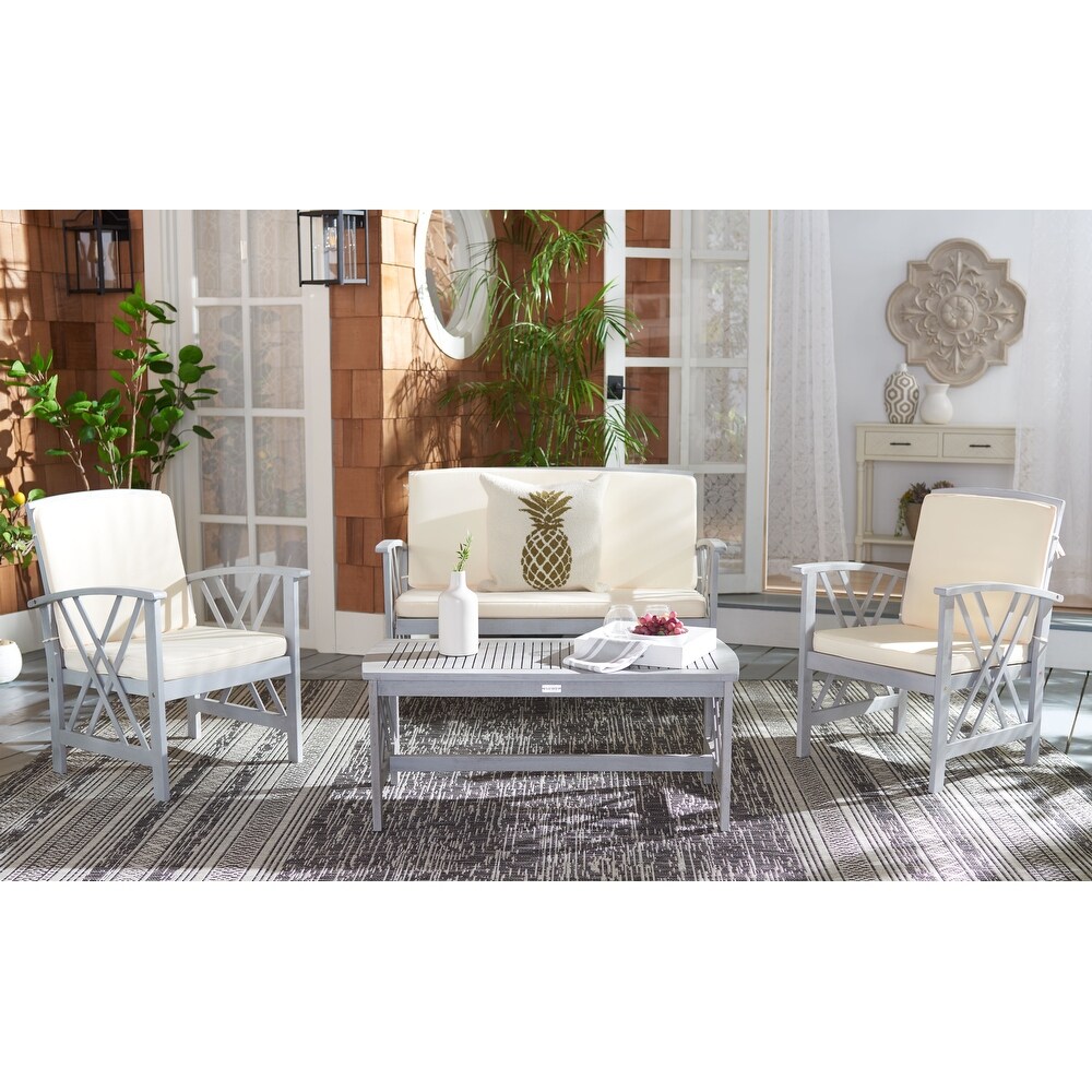 SAFAVIEH Outdoor Living Fontana Grey Wash/ Beige 4 piece Patio Set