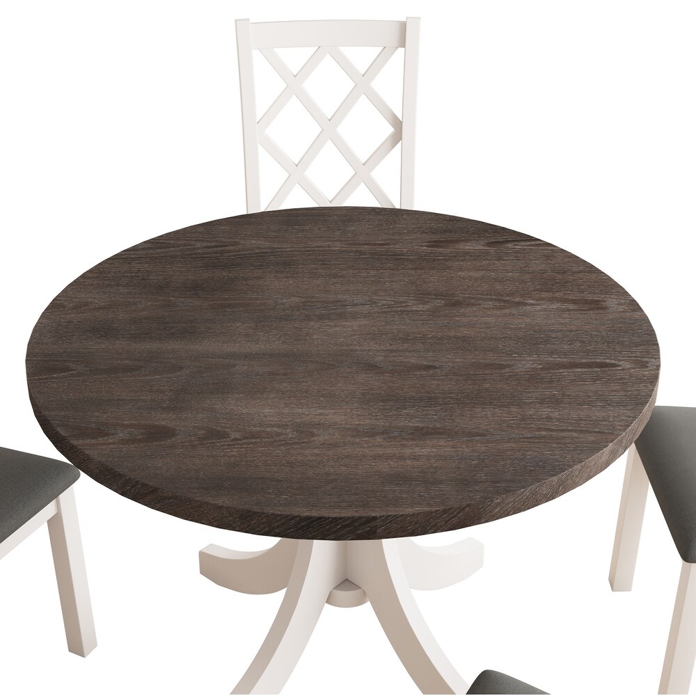 5 Piece Round Dining Table Set with Upholstered Chairs