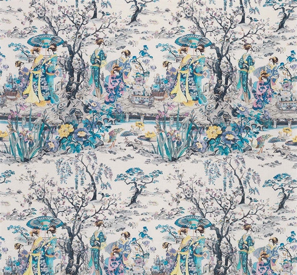 Japanese Garden Fabric in Violet and Petrol from the Enchanted Gardens Collection by Osborne & Little