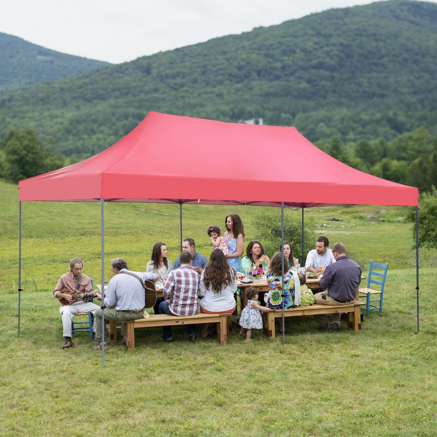 Ainfox 10x20 ft Outdoor Canopy Tent, Pop up Canopy Tent Portable Shade Instant Folding Canopy with Wheeled Carrying Bag and Height Adjustable(Red)