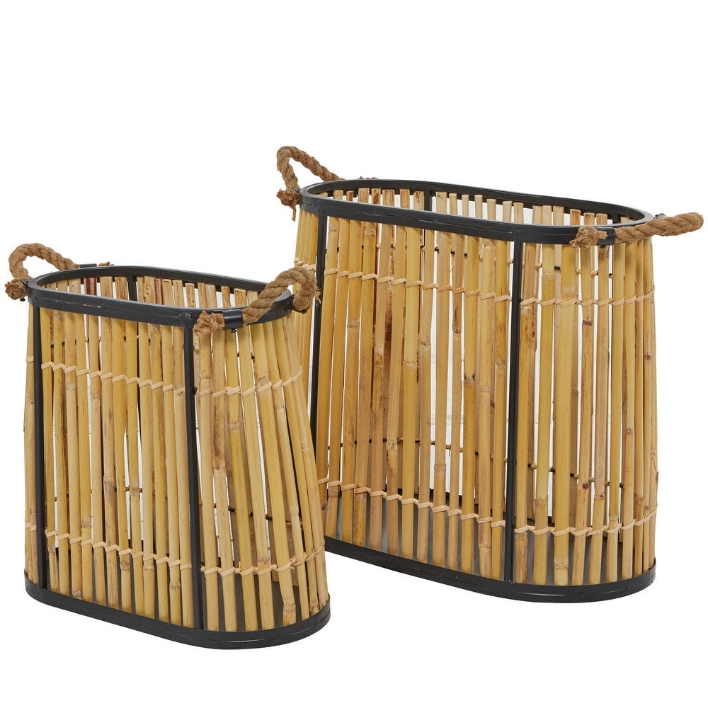 The Novogratz Brown Wicker Handmade Slatted Frame Storage Basket   8.55W x 18.60L x 13.70H